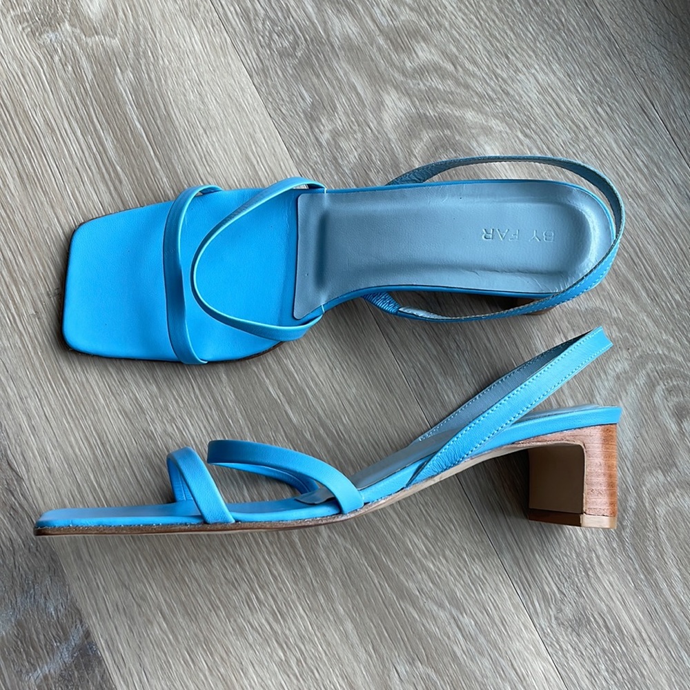 BY FAR light blue strappy sandals small heel size 8 - Picture 3 of 8